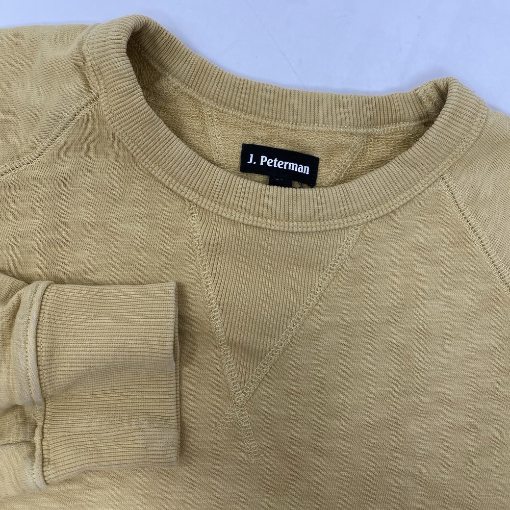 J. Peterman Sweatshirt Mens Medium Yellow Cotton French Terry Raglan V-Stitch